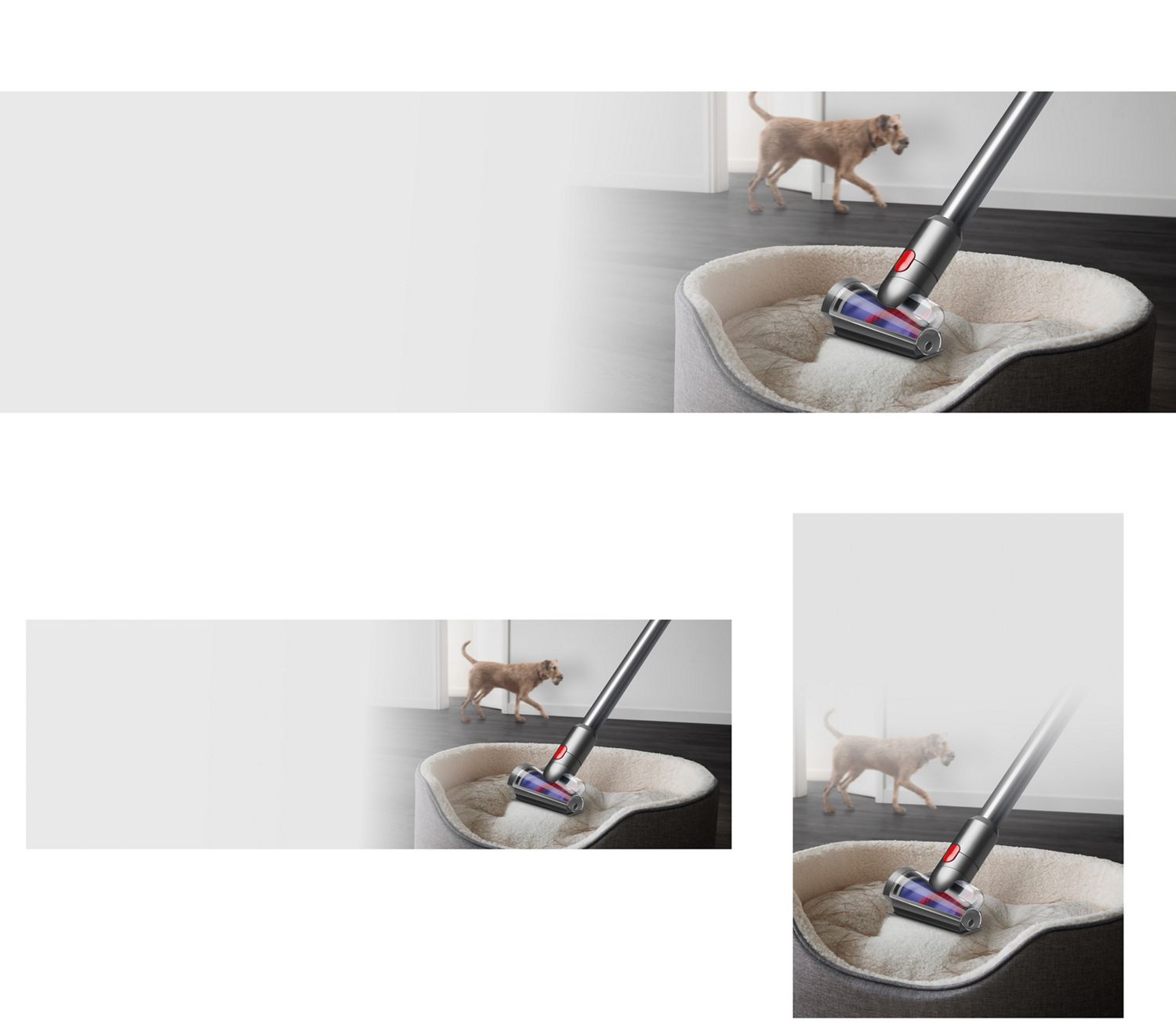 Dyson Hair screw tool removing hair from fabric.